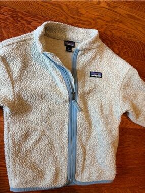 Patagonia Kids 3T Cream Fleece Jacket with Light Blue Trim zip up